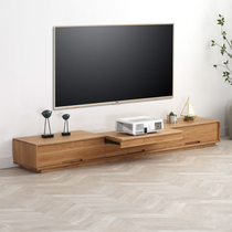 Laser projector TV cabinet Nordic small apartment living room solid wood short cabinet Oak telescopic TV cabinet coffee table combination