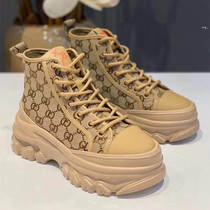 European station 2021 Autumn New thick-soled pine cake shoes color letter high-top shoes Joker casual shoes womens shoes single shoes