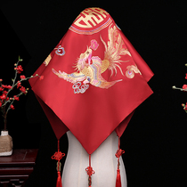 Red hijab bride hijab red wedding classical wedding Chinese embroidery Xiuhe Xipa tassel impervious cover yarn