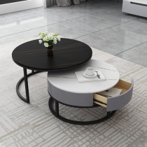 Nordic rock plate set coffee table modern simple living room marble round small apartment Net red round tea table