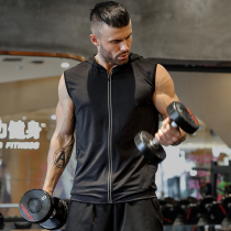 European and American sports waistcoat vest mens spring autumn joint hat zipper casual jacket black running training bodysuit