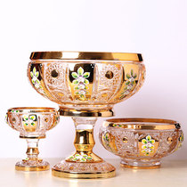 Czech craft gold plated enamel crystal glass fruit plate Creative modern living room fruit plate European Wedding gift