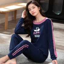 Pajamas female spring and autumn cotton long sleeve pullover cotton thin fashion can be worn outside home clothes autumn and winter suit