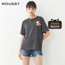 MOUSSY 2021 summer new cute style Mickey printing men and women with the same T-shirt 028ESY90-0150