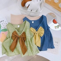 Girl Butterfly Bow Sleeveless Vest Children Han Baby Gas Shirt Girl Chicken Heart Link Top Summer Clothing