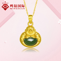 Maitreya Buddha Gold Necklace Lady Laughing Buddha 999 Pendant and Tian Jinjade 24k Pure Gold for Mother