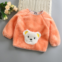 Children's overalls Autumn and Winter Coral Fleece Anti-Dirty Clothes Double-sided Fleece Cover Cotton Clothes Plus Fleece Warm Foreign-style Inverted Clothes Coat