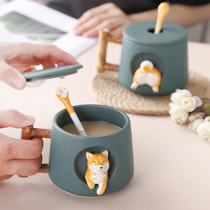 Creative ceramic firewood dog Cup gift animal cute mug with lid spoon couple boys and girls Coffee Cup Cup