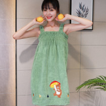  Japanese quick-drying absorbent bath towel Female bathrobe thickened towel swimming bath Cute suspender bath skirt Wearable bath