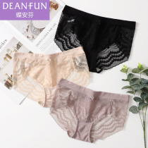 Butterfly Amphine Lady Underwear Woman Middle Waist Flat Corner Mesh Yarn Sexy Transparent Lace Side Pure Cotton Crotch Hip Pants Head 3 Strips