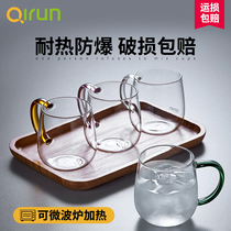 Heat-resistant transparent minimalist milk cup with handle living room drinking cup household cup 4 teacup set 489