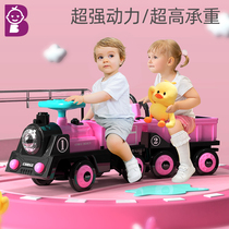 Childrens electric car four-wheel remote control car Boys and Girls childrens baby toy train can sit for two adults