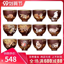 In the Cup the famous master purple sand tea cup Tao Ling Zhang Xiaoling twelve Zodiac suit mud painting Cup kung fu tea cup