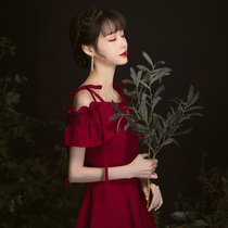 Wine red toast dress The bride can usually wear a summer small short engagement wedding dress female dress