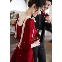 Toast dress bride 2021 new wine red wedding back door dress banquet dress thin section cover arm summer