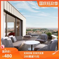 Outdoor sofa courtyard Nordic log coffee table rattan chair outdoor design villa balcony rattan leisure furniture combination