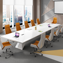 High-end paint conference table Long table Large white conference room negotiation table and chair combination office furniture 6-20 people