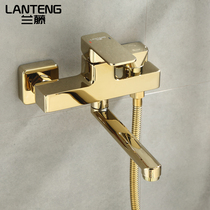 Lan Rattan gold extended bathtub faucet Simple shower set Brass rain nozzle triple mixing valve