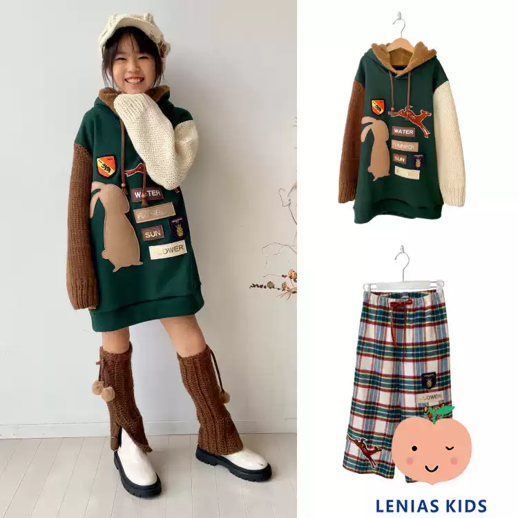 Lenias LN家 Tago 25aw秋冬 儿童 撞色拼接卫衣+格子裤子