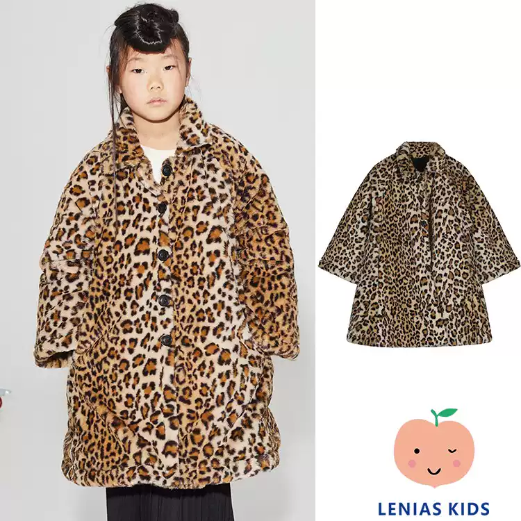 Lenias LN家 LCF 24aw 秋冬女童 时尚豹纹毛绒加厚外套