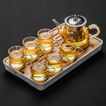 Transparent glass tea set set household small set kung fu tea cup tea table simple living room black tea teapot plate set