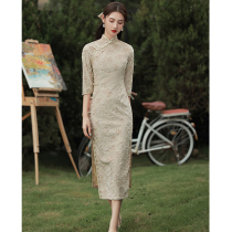 Long-sleeved cheongsam womens improved long summer and autumn young jacquard Republic of China style retro elegant temperament dress