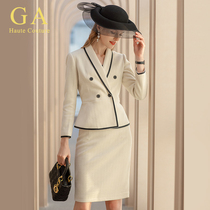 GA autumn and winter suit suit female celebrity small fragrant wind rice White check professional dress temperament fan thick dress