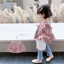 Girls  shirts autumn 2021 new childrens Korean western style floral shirt little girl long-sleeved top trendy childrens clothing