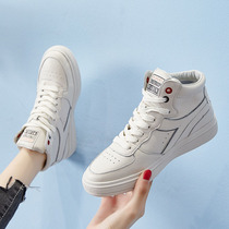  Hong Kong leather high-top shoes womens ins summer thick-soled Korean version of all-match flat shoes casual white shoes sports shoes