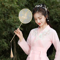 Retro Children Adult Hanfu Hands With Reunion Palace Fan Ancient Wind Super Fairy Embroidered with long handle Flow Su accessories Breaking Cloud Fan