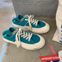 One pedal womens shoes versatile canvas shoes ins tide lazy shoes 2021 autumn new two flat white shoes
