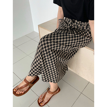 somethinginhere checkerboard skirt womens summer design sense mid-length plaid high waist thin skirt