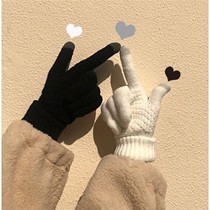 Gloves female winter cute students warm and thick autumn and winter knitted plus velvet riding couple girlfriends