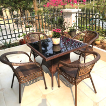 Rattan chair three-piece outdoor table and chair courtyard terrace garden outdoor coffee table combination simple leisure balcony small table and chair