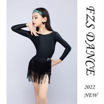 FZS DANCE 2022 New Latin Dance Practice Suit Solid Color L097 Black Back Crossover with Tassels