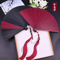 Chinese style all bamboo fan carved hollow Japanese ancient style men and women folding fan handmade red and black small dance fan