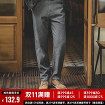 Madden overwear American vintage HBT gray jeans straight slim Ammy Kar striped long pants men autumn