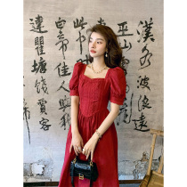 Deng Liu Liu French vintage Hepburn style red skirt chic design sense engagement dress stunning red dress womens summer