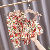 Summer suit 2022 new childrens dot red girl hundred and female baby summer hanging short sleeves two pieces