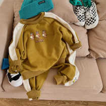 Xiao Jigu 2021 New Product ~ casual Korean version of boys and girls cartoon sweater pants color color sports set Baby 3