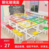 Primary school Kindergarten desks and chairs Art studio Tempered glass painting tables School training Calligraphy handmade desks and chairs