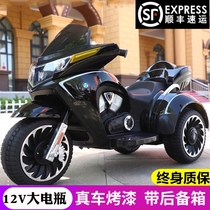 Childrens electric motorcycle can sit on adult Boy double charging tricycle oversized baby toy car dual drive