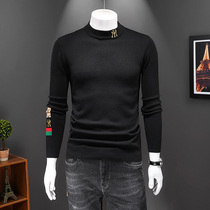 Mens semi-turtleneck wool sweater personality letter embroidery Tide brand handsome thick pullover base shirt sweater sweater
