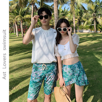 Conservative student swimsuit belly fairy fan ins Wind split boxer skirt hipster White half sleeve couple