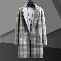 Tide brand 2021 autumn and winter New imitation mink sweater mens long windbreaker thick plaid cardigan jacket