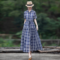 Yingruyi language national wind womens wind coat jacket design sense niche 2021 summer new caftan plaid dress