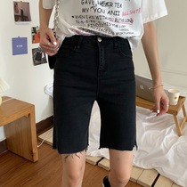  Cycling pants denim shorts summer thin outer wear five-point pants 2021 new small black middle pants tide