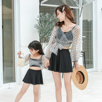 Parent-child swimsuit mother and daughter new split skirt Korean hot spring seaside long sleeve sunscreen cute children Baby