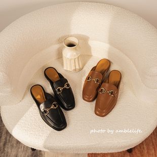[The rest of my life is slow] The Kite Flyer Square Toe Flat Bottom Muller Slippers Women's Baotou Summer Versatile Style New Style