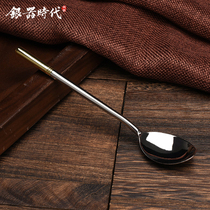 Fine gilt sterling silver S999 foot silver spoon baby handmade silver spoon sterling silver tableware household rice spoon soup spoon